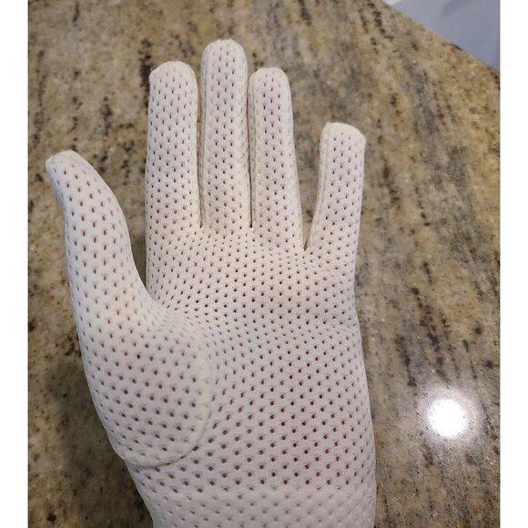 Vtg Size S Stretch Nylon Off-White 7.5" Formal Gloves Perforated Stripe Buttons - Picture 12 of 16